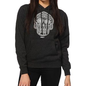 OBEY DAY OF THE DEAD GRAPHIC HOODIE GRAY LARGE